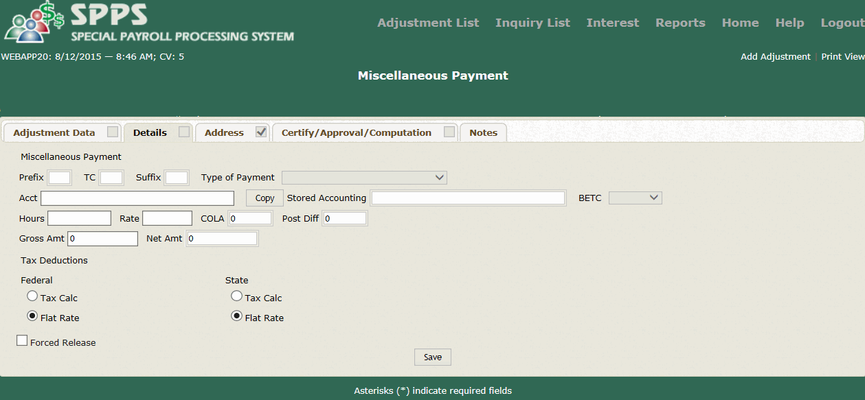 Miscellaneous Payment Page