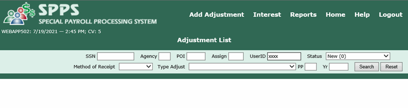 SPPS Web Adjustments List Page