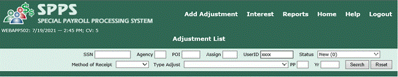 SPPS Web Adjustment List Page