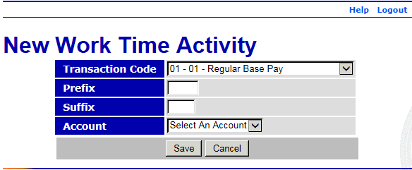 New Work Time Activity Page