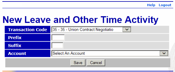 New Leave and Other Time Activity Page