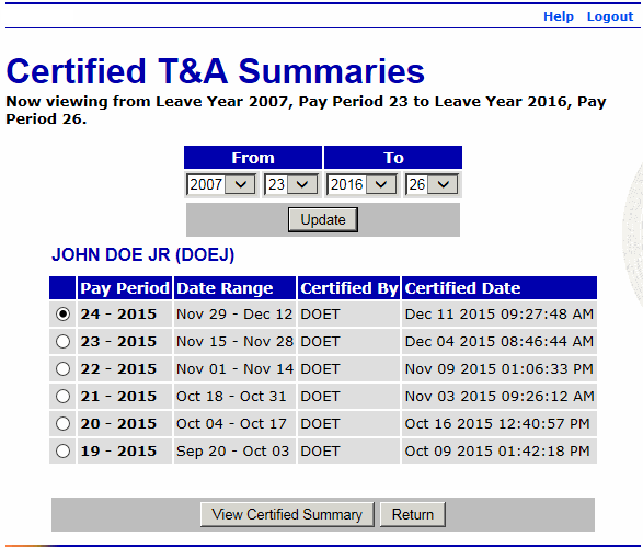 Certified T&A Summaries Page