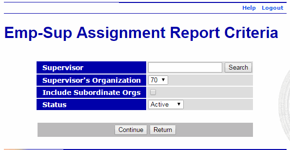 Employee-Supervisor Assignment Report Criteria Page