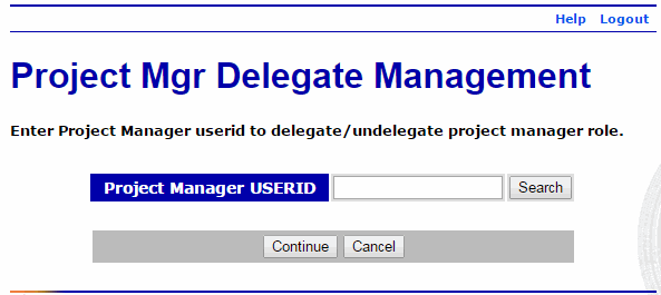 Project Manager Delegate Management Page
