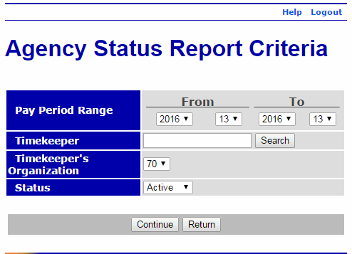 Agency Status Report Criteria Page