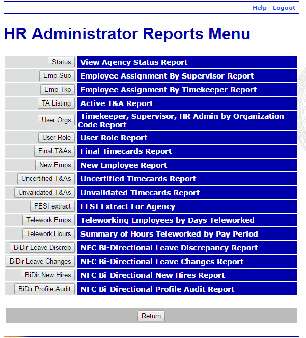HR Administrator Reports Menu