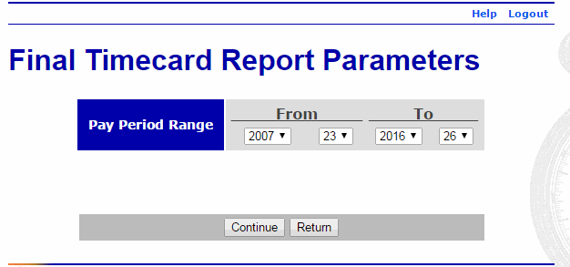 Final Timecard Report Parameters Page
