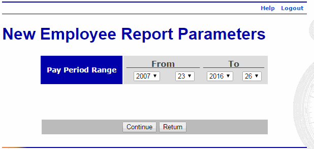 New Employee Report Parameters Page