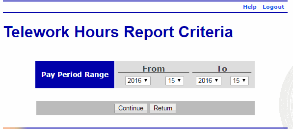 Telework Hours Report Criteria Page