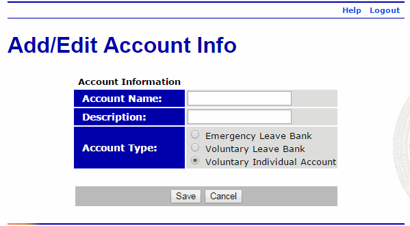 Add/Edit Account Information Page