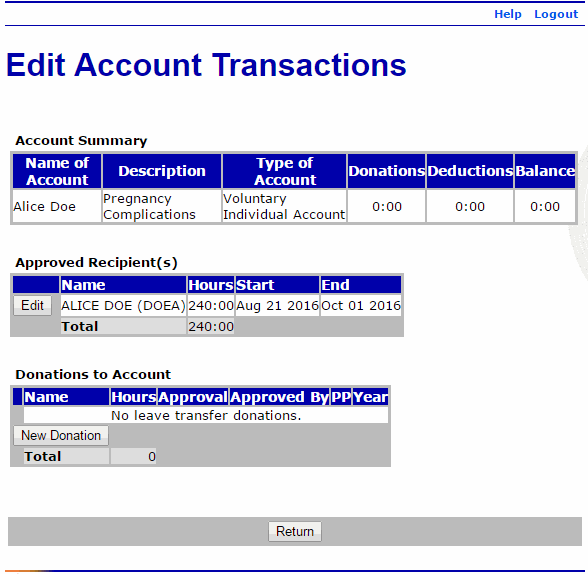 Edit Account Transaction Page - Individual Account Added