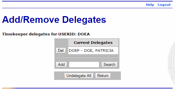 Add/Remove Delegates Page - Delegate Added