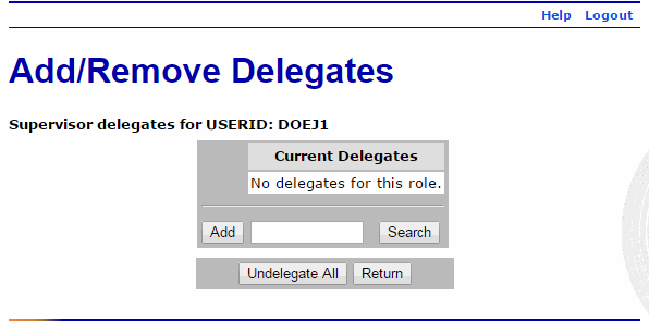 Add/Remove Delegates Page - Supervisor