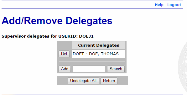 Add Remove Delegates Page - Supervisor Delegate Added