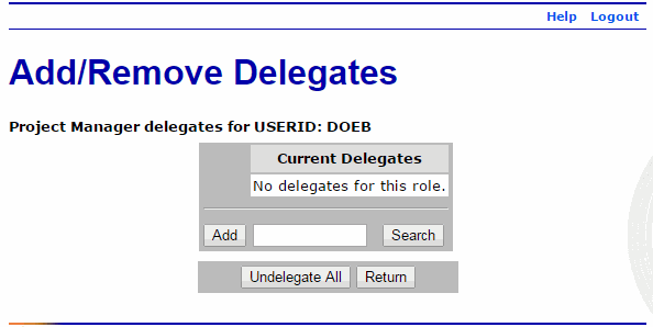 Add Remove Delegates Page - Project Manager