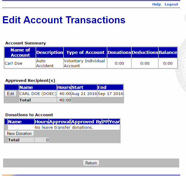 Edit Acount Transactions Page