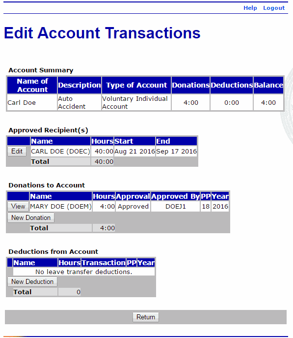 Edit Acount Transactions Page - Donation Approved