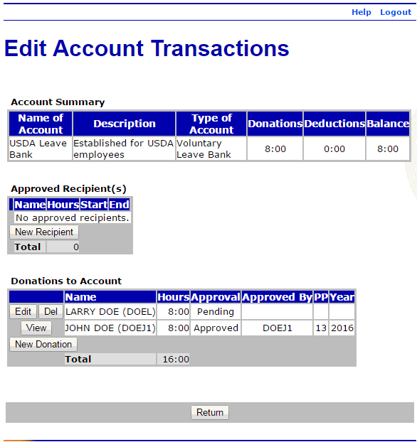 Edit Account Transactions Page