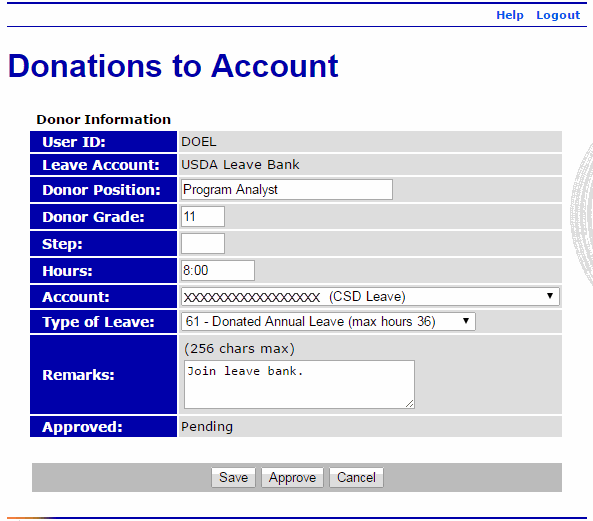 Donations to Account Page - Approve