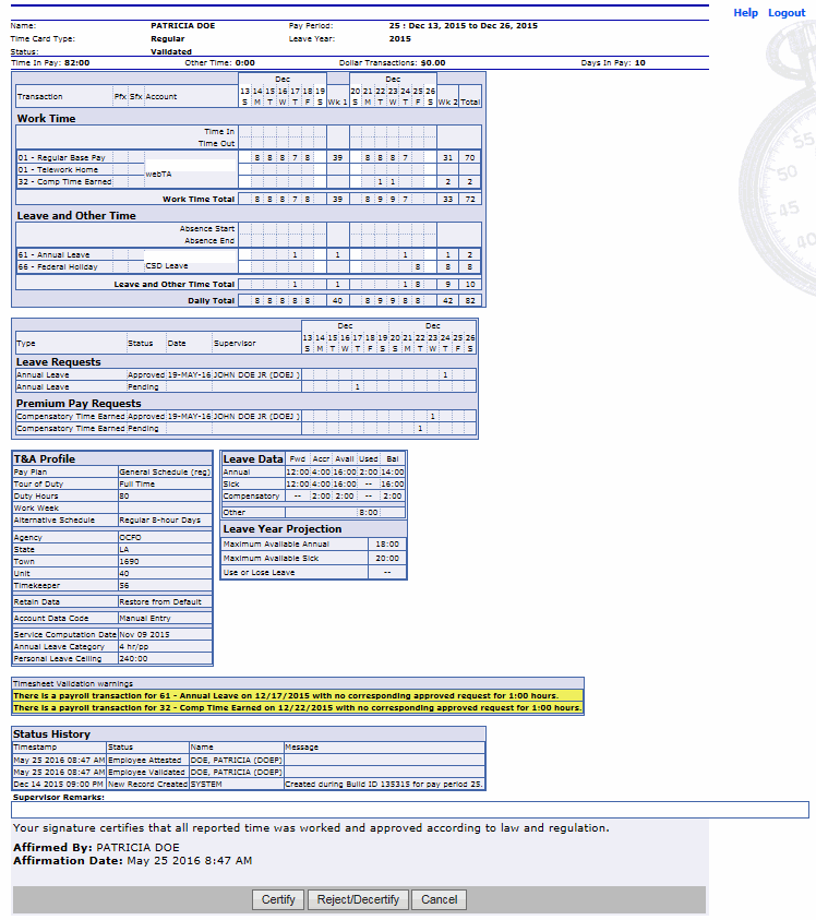 ViewCertify T&A Page