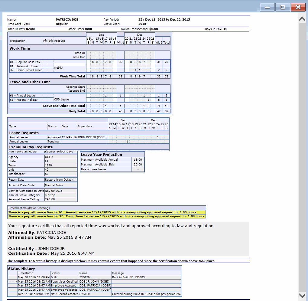 View Certified Summary Page