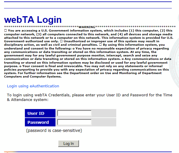 webTA Login Page