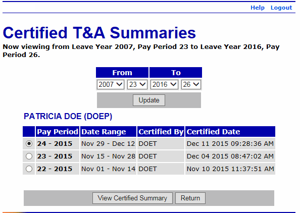 Certified T&A Summaries Page