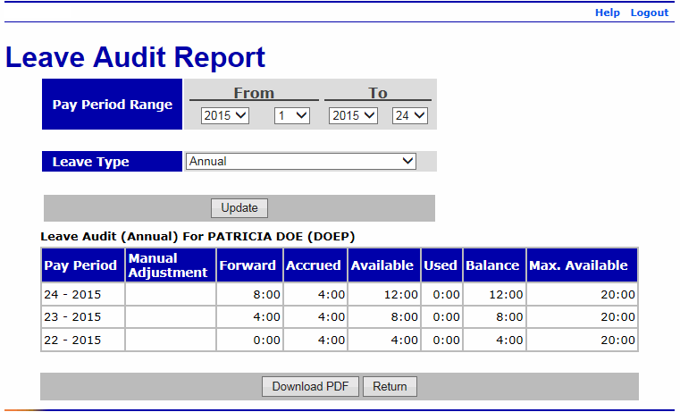 Leave Audit Report Page