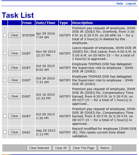 Task List Page