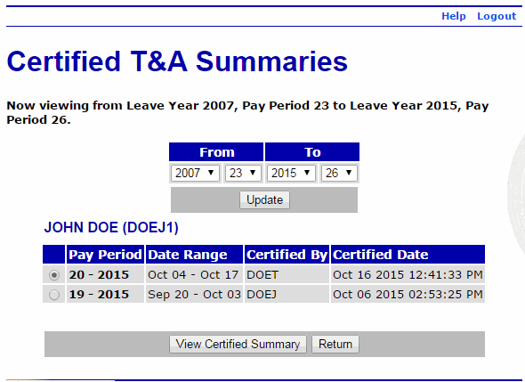 Certified T&A Summaries Page