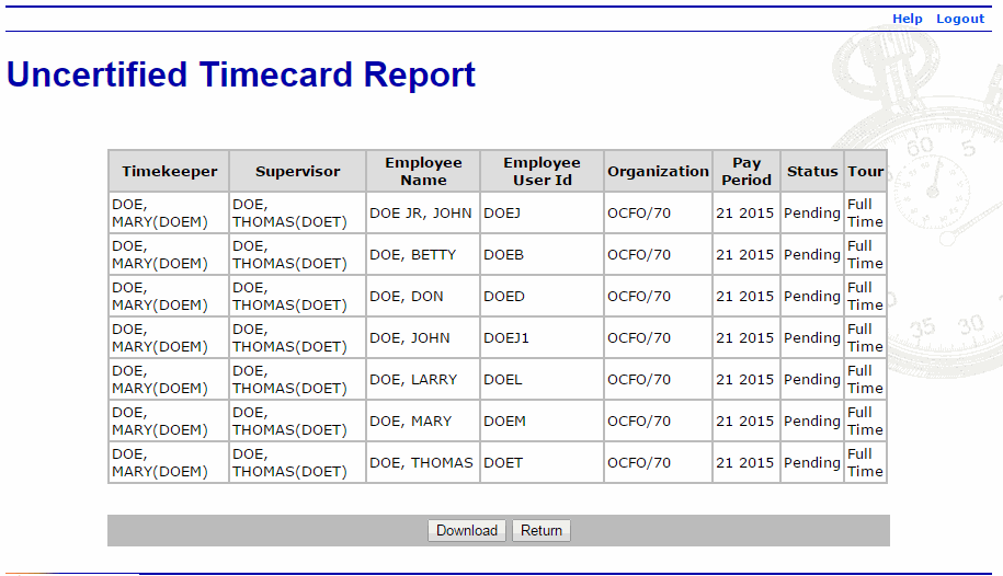 Uncertified Timecard Report