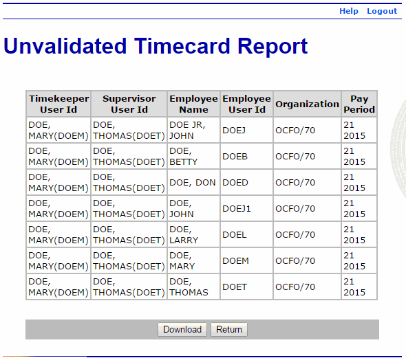 Unvalidated Timecard Report