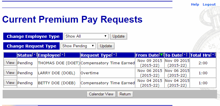Current Premium Pay Request Page