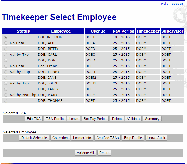 Timekeeper Select Employee Page - After Delete