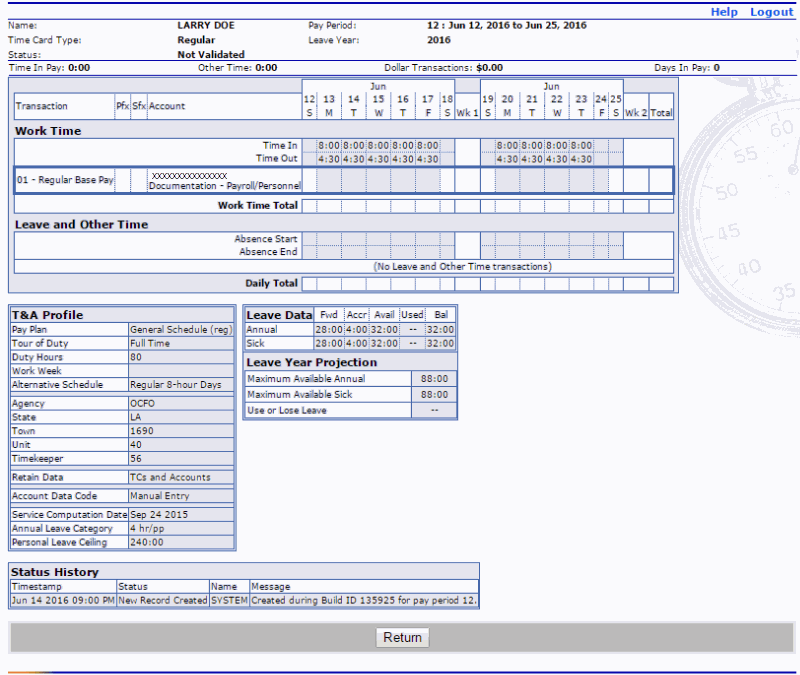 T&A Summary Page