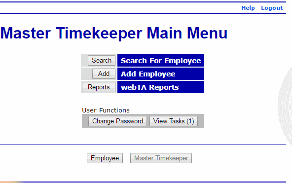 Master Timekeeper Main Menu Page