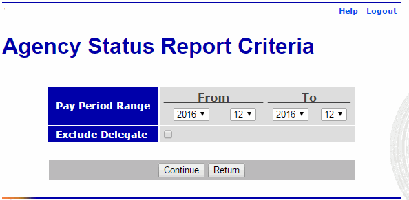 Agency Status Report Criteria Page