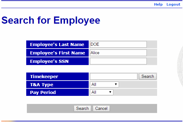 Search for Employee Page - Master Timekeeper
