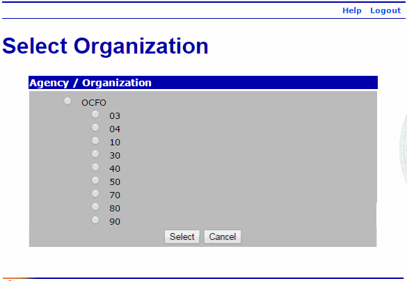 Select Organization Page
