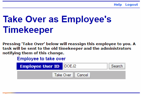 Take Over as Employee's Timekeeper Page - Add Employee