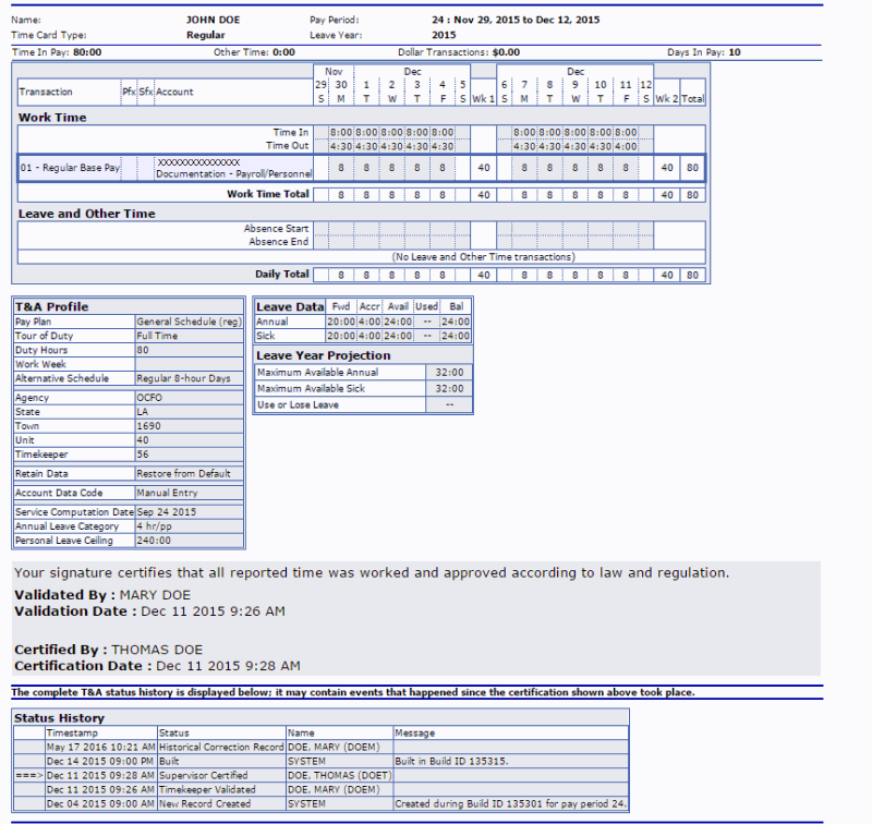 Certified T&A Summaries Page - View Certified T&A