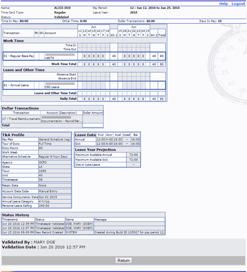 T&A Summary Page