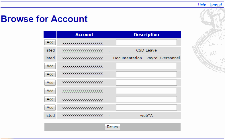 Browse for Account Page - Account Listed