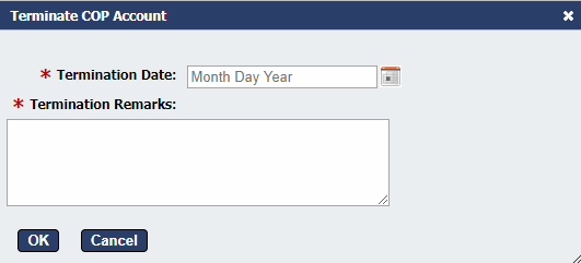 Terminate COP Account Pop-up