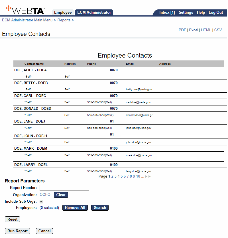 Employee Contacts Report