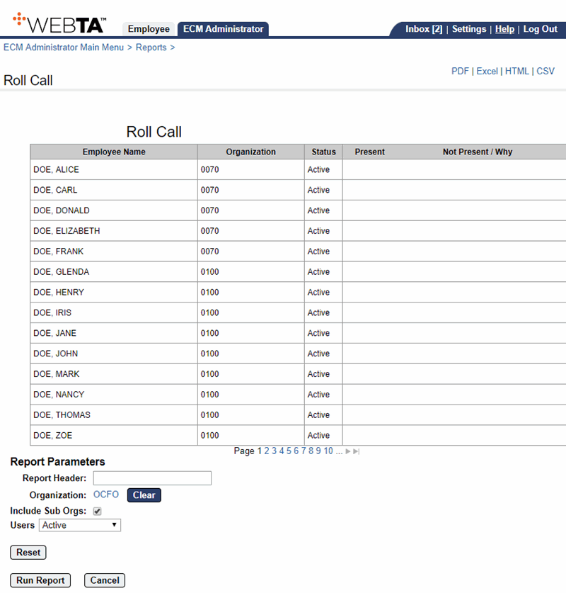 Roll Call Report