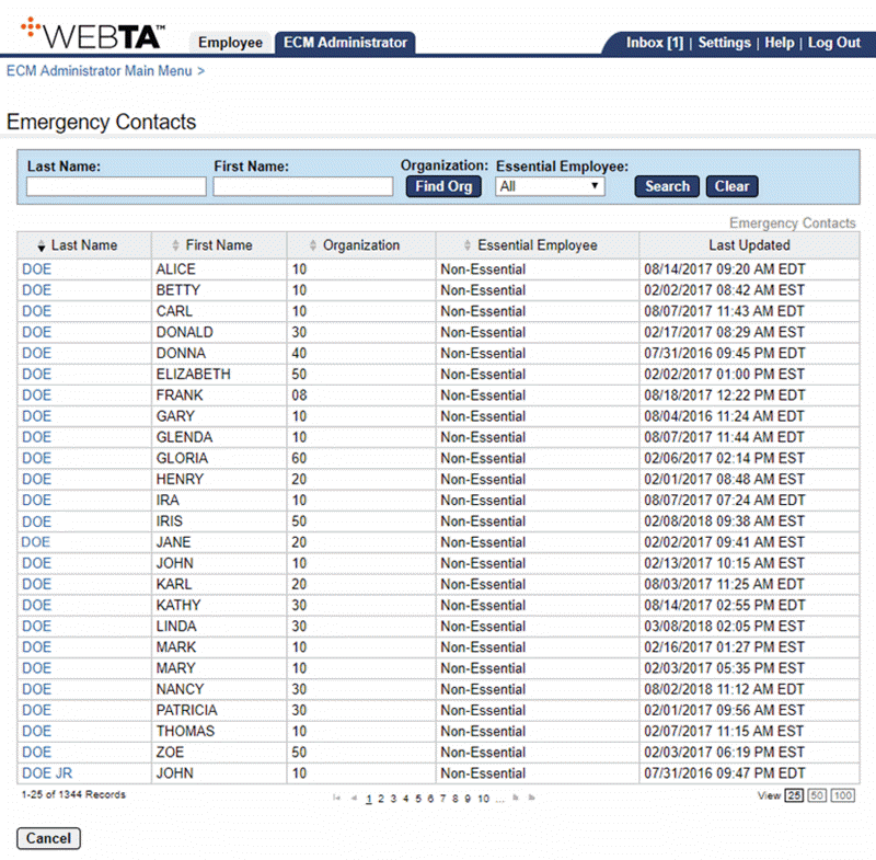 Example of a Page with Sorting Lists