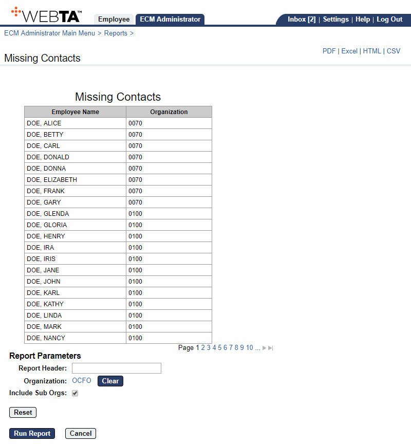 Missing Contacts Report