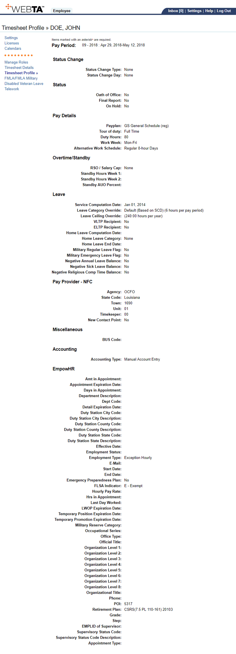 Timesheet Profile Page