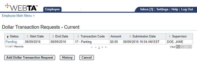 Dollar Transaction Request Page - Deleting